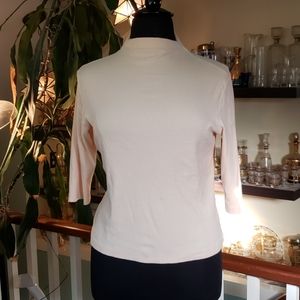 Womens Peach Colored Funnel Neck Elbow Length Sleeves Sweater